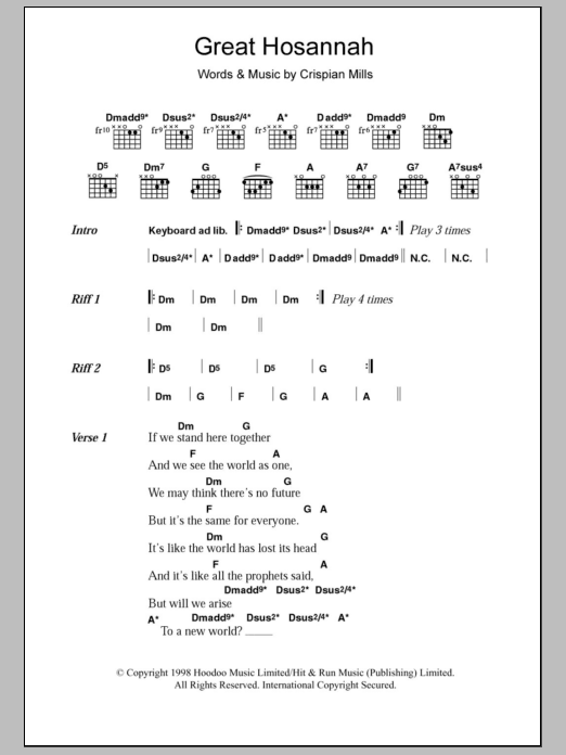Learn to play Kula Shaker Great Hosannah sheet music for Guitar Chords/Lyrics in minutes. Price: 4.4900$ Kula Shaker Great Hosannah sheet music notes and chords arranged for Guitar Chords/Lyrics