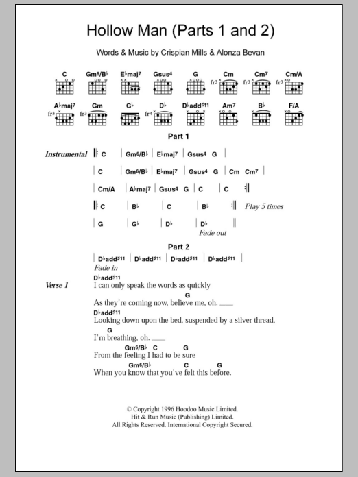 Kula Shaker Hollow Man (Parts 1 and 2) sheet music notes and chords. Download Printable PDF.