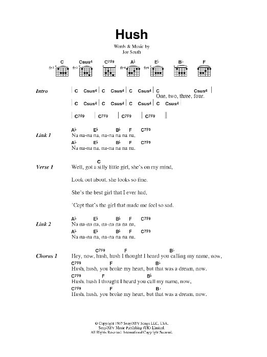 Kula Shaker Hush sheet music notes and chords. Download Printable PDF.