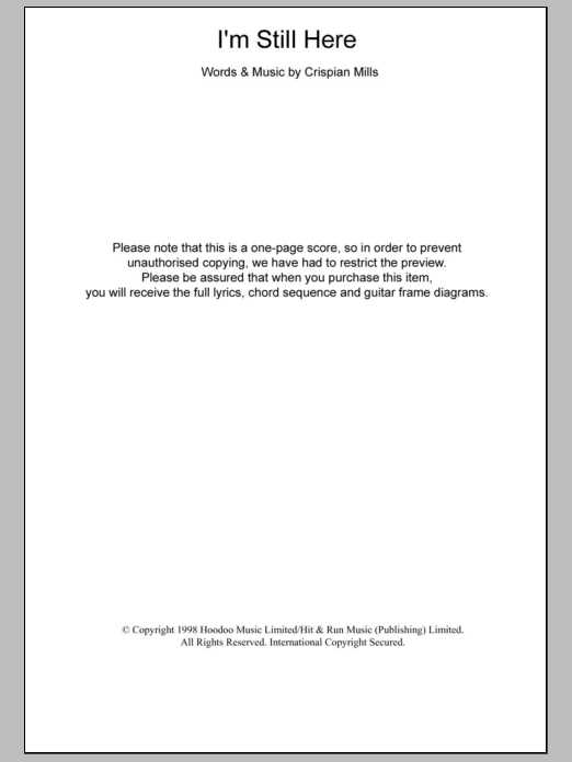Learn to play Kula Shaker I'm Still Here sheet music for Guitar Chords/Lyrics in minutes. Price: 4.4900$ Kula Shaker I'm Still Here sheet music notes and chords arranged for Guitar Chords/Lyrics