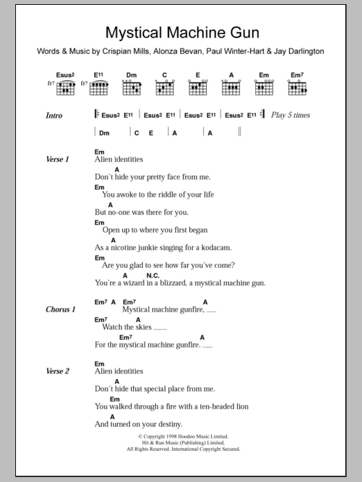 Kula Shaker Mystical Machine Gun sheet music notes and chords. Download Printable PDF.