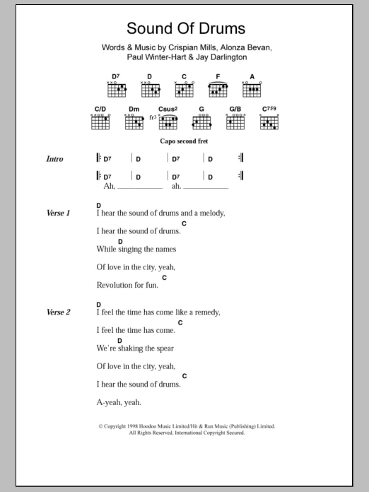 Kula Shaker Sound Of Drums sheet music notes and chords. Download Printable PDF.