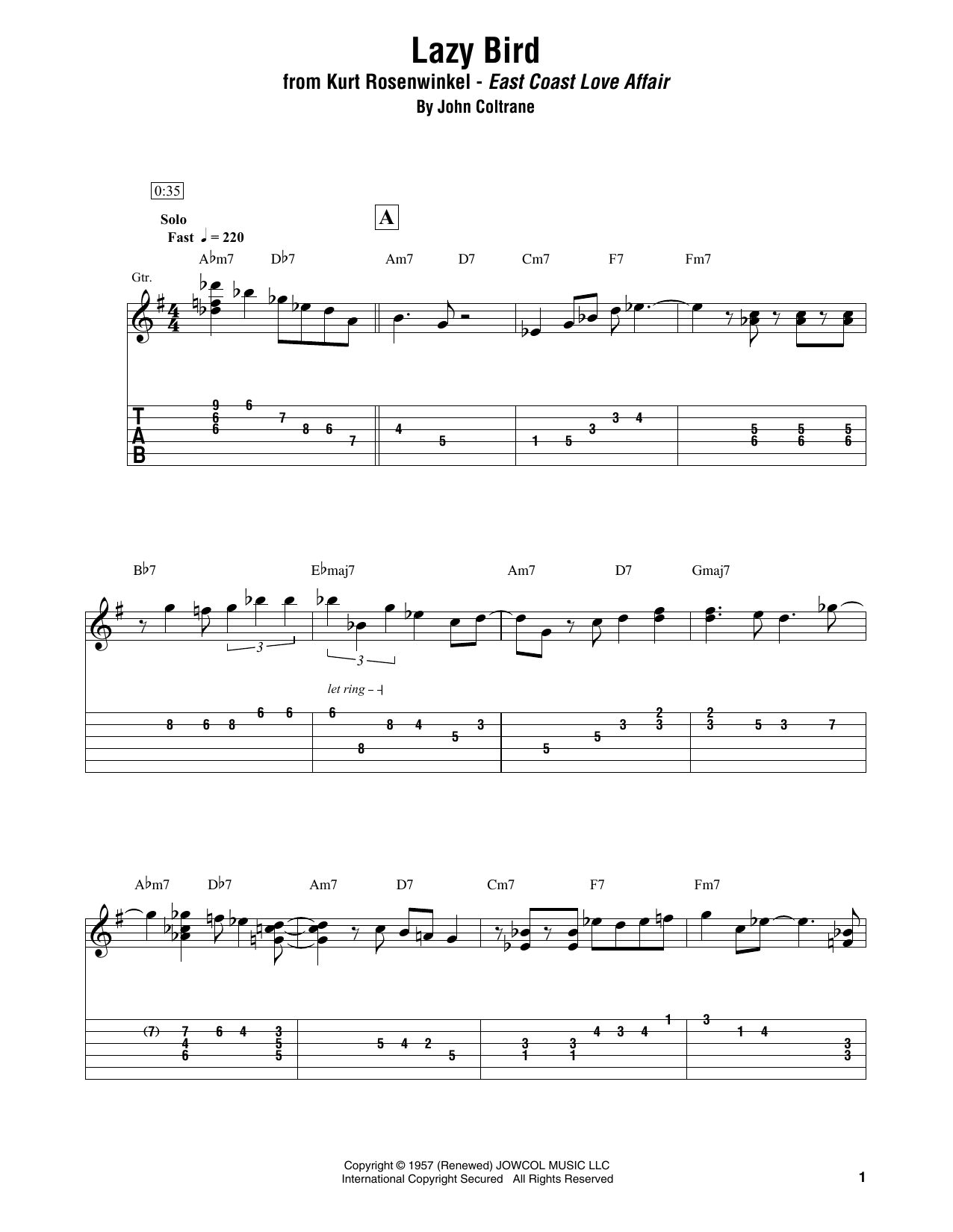 Kurt Rosenwinkel Lazy Bird sheet music notes and chords. Download Printable PDF.