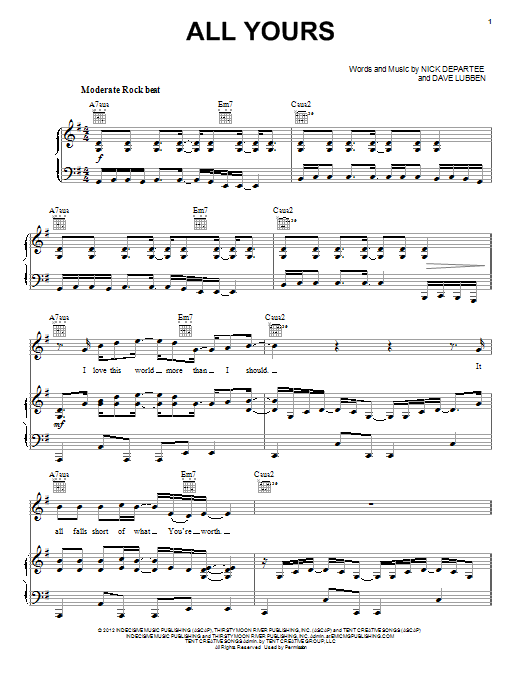 Learn to play Kutless All Yours sheet music for Piano, Vocal & Guitar Chords (Right-Hand Melody) in minutes. Price: 7.8900$ Kutless All Yours sheet music notes and chords arranged for Piano, Vocal & Guitar Chords (Right-Hand Melody)