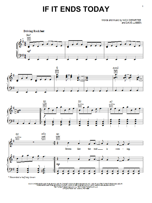 Learn to play Kutless If It Ends Today sheet music for Piano, Vocal & Guitar Chords (Right-Hand Melody) in minutes. Price: 7.8900$ Kutless If It Ends Today sheet music notes and chords arranged for Piano, Vocal & Guitar Chords (Right-Hand Melody)
