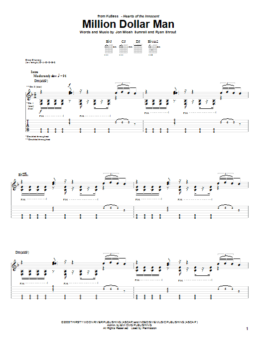 Learn to play Kutless Million Dollar Man sheet music for Guitar Tab in minutes. Price: 7.8900$ Kutless Million Dollar Man sheet music notes and chords arranged for Guitar Tab