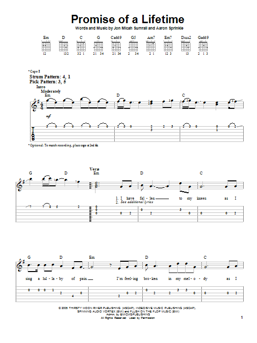 Kutless Promise Of A Lifetime sheet music notes and chords. Download Printable PDF.