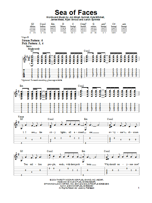 Kutless Sea Of Faces sheet music notes and chords. Download Printable PDF.