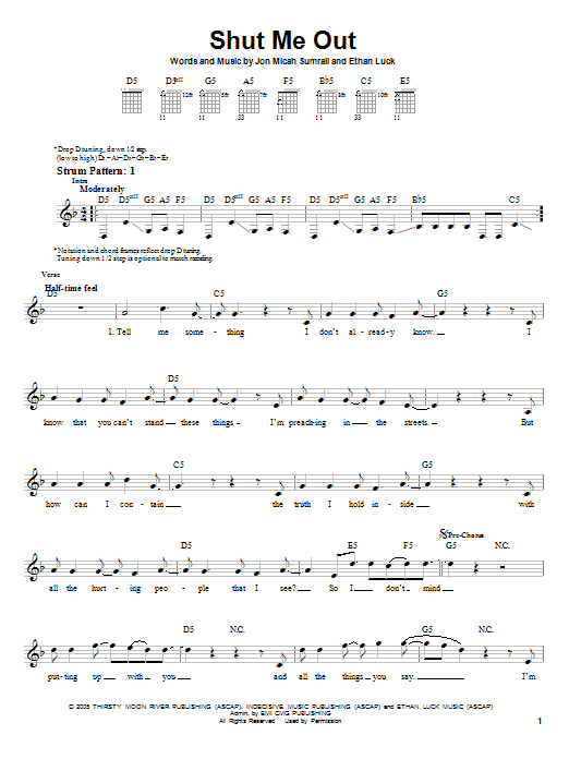 Kutless Shut Me Out sheet music notes and chords. Download Printable PDF.