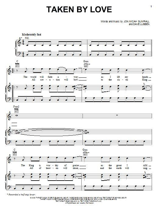 Learn to play Kutless Taken By Love sheet music for Piano, Vocal & Guitar Chords (Right-Hand Melody) in minutes. Price: 7.8900$ Kutless Taken By Love sheet music notes and chords arranged for Piano, Vocal & Guitar Chords (Right-Hand Melody)