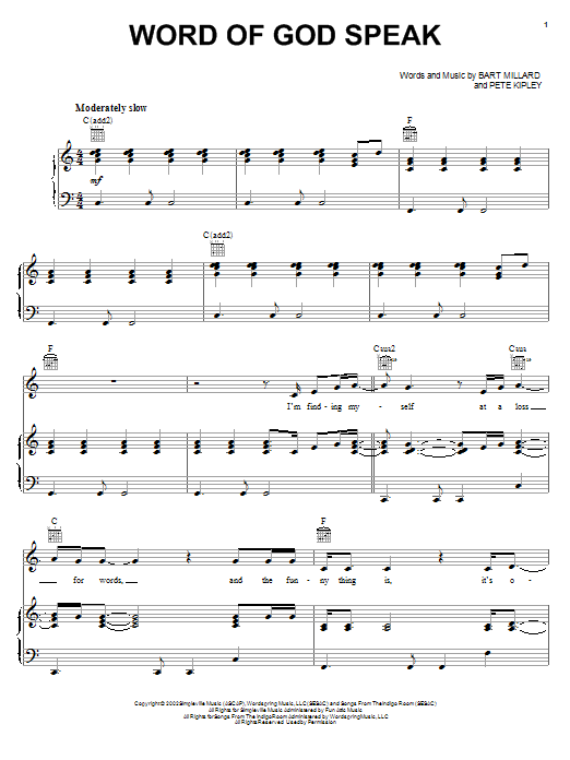 Kutless Word Of God Speak sheet music notes and chords. Download Printable PDF.