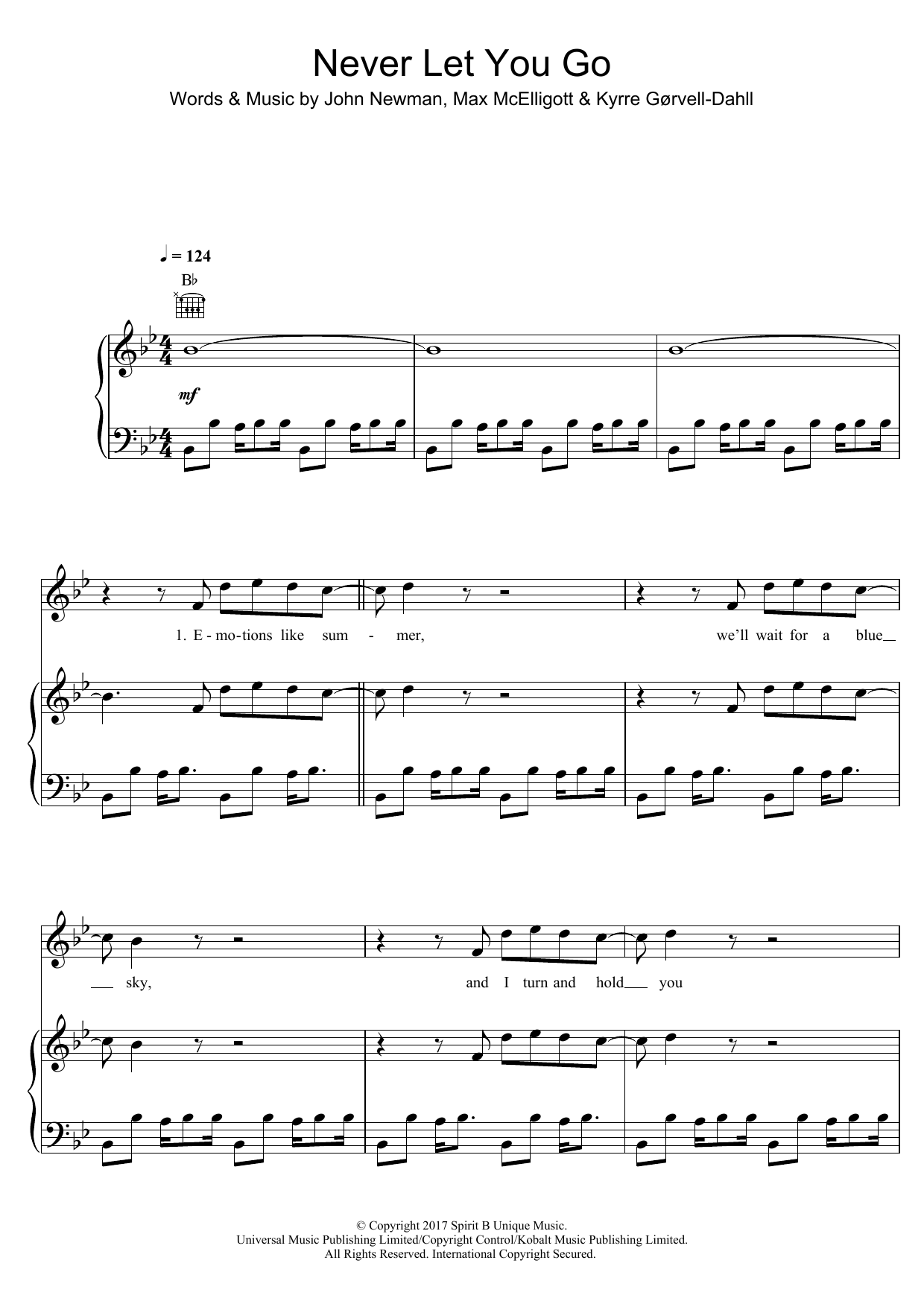 Learn to play Kygo Never Let You Go (feat. John Newman) sheet music for Piano, Vocal & Guitar Chords in minutes. Price: 7.8900$ Kygo Never Let You Go (feat. John Newman) sheet music notes and chords arranged for Piano, Vocal & Guitar Chords