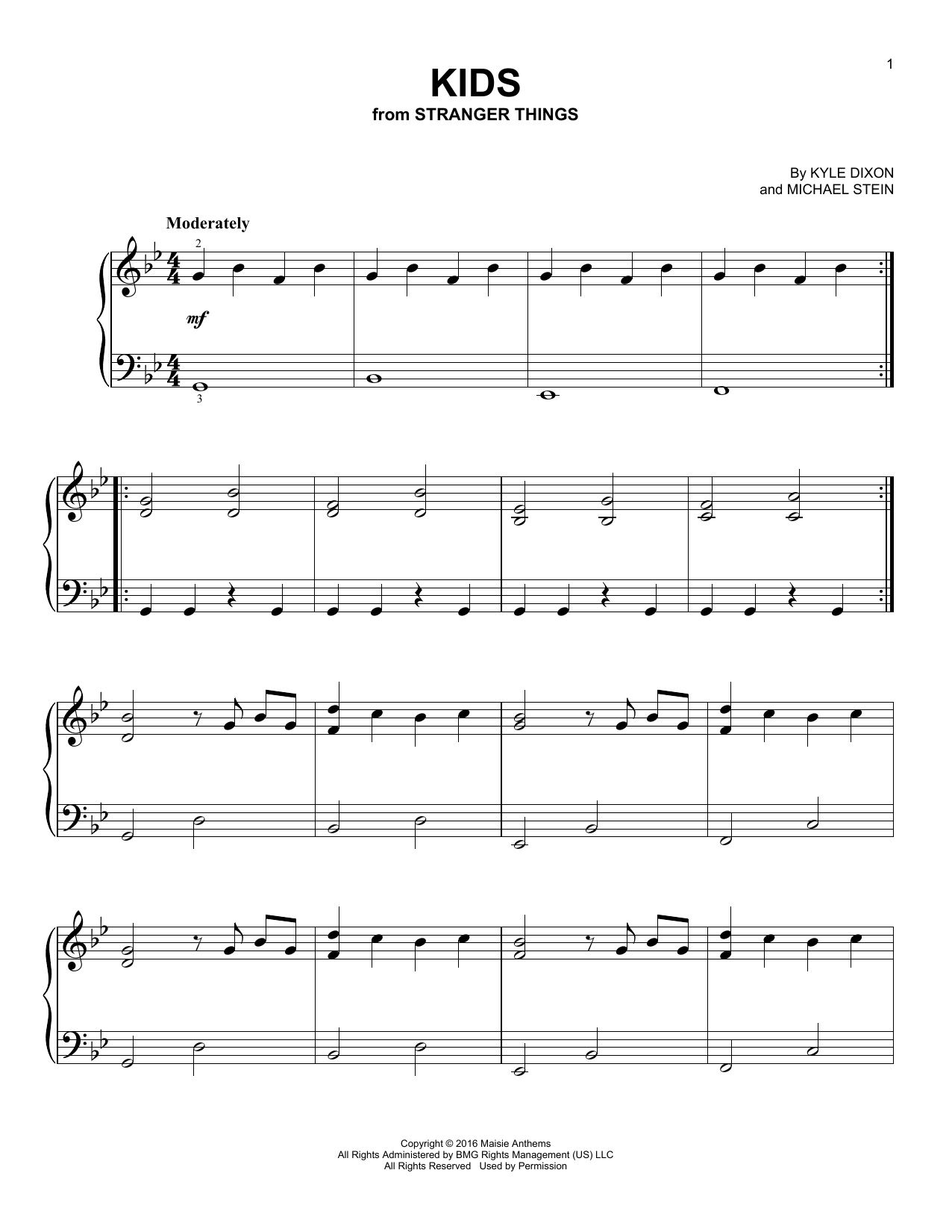 Kyle Dixon & Michael Stein Kids (from Stranger Things) sheet music notes and chords arranged for Easy Piano