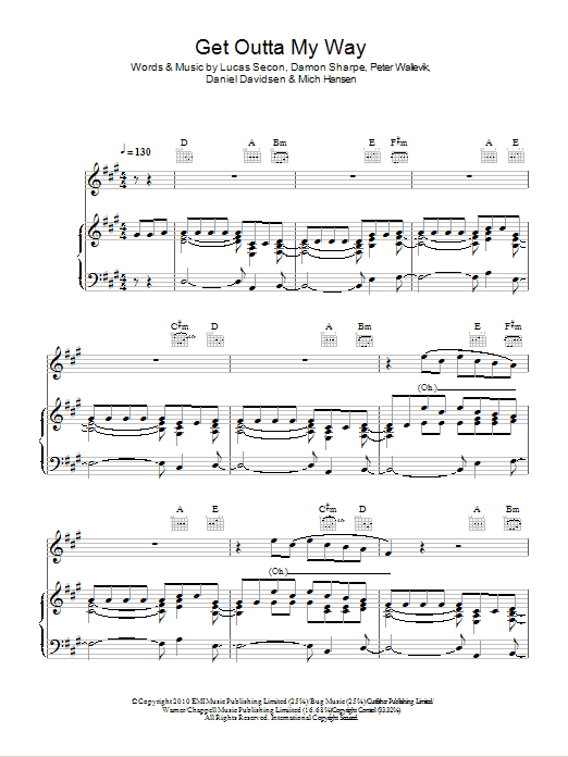 Kylie Minogue Get Outta My Way sheet music notes and chords arranged for Piano, Vocal & Guitar Chords