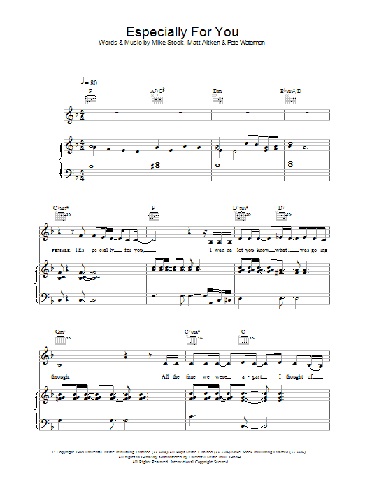 Jason Donovan & Kylie Minogue Especially For You sheet music notes and chords. Download Printable PDF.