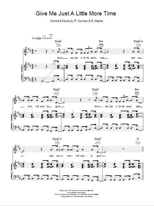 Kylie Minogue Give Me Just A Little More Time sheet music notes and chords arranged for Piano, Vocal & Guitar Chords