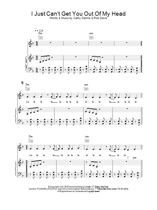 Kylie Minogue Can't Get You Out Of My Head sheet music notes and chords. Download Printable PDF.