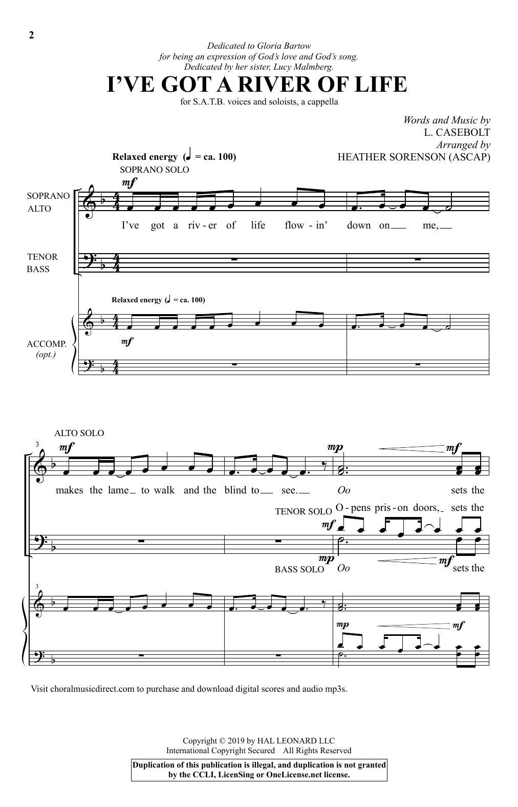 Learn to play L. Casebolt I've Got A River Of Life (arr. Heather Sorenson) sheet music for SATB Choir in minutes. Price: 3.9900$ L. Casebolt I've Got A River Of Life (arr. Heather Sorenson) sheet music notes and chords arranged for SATB Choir