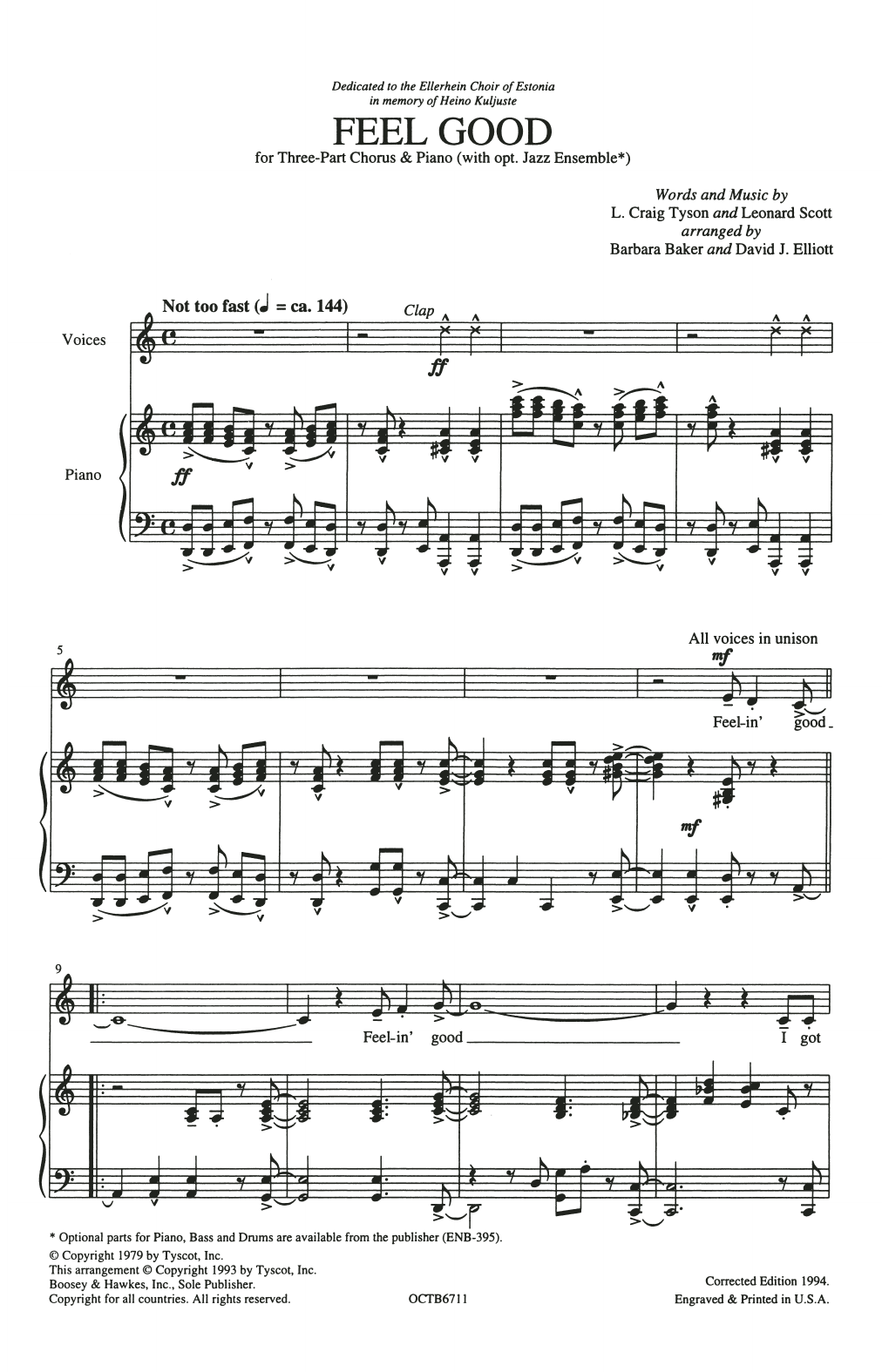 L. Craig Tyson and Leonard Scott Feel Good (arr. Barbara Baker and David J. Elliot) sheet music notes and chords. Download Printable PDF.