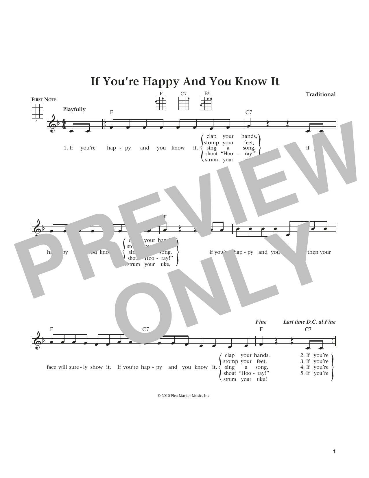 Learn to play L. Smith If You're Happy And You Know It (from The Daily Ukulele) (arr. Liz and Jim Beloff) sheet music for Ukulele in minutes. Price: 5.9900$ L. Smith If You're Happy And You Know It (from The Daily Ukulele) (arr. Liz and Jim Beloff) sheet music notes and chords arranged for Ukulele
