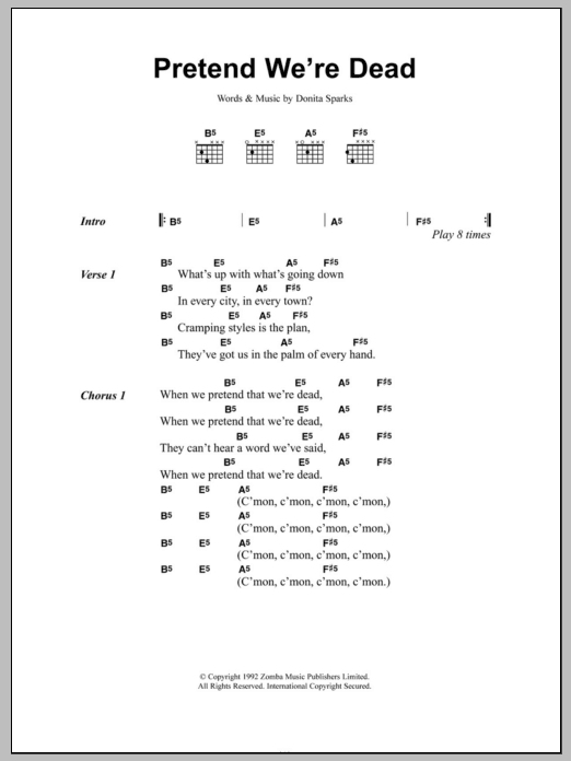 L7 Pretend We're Dead sheet music notes and chords. Download Printable PDF.