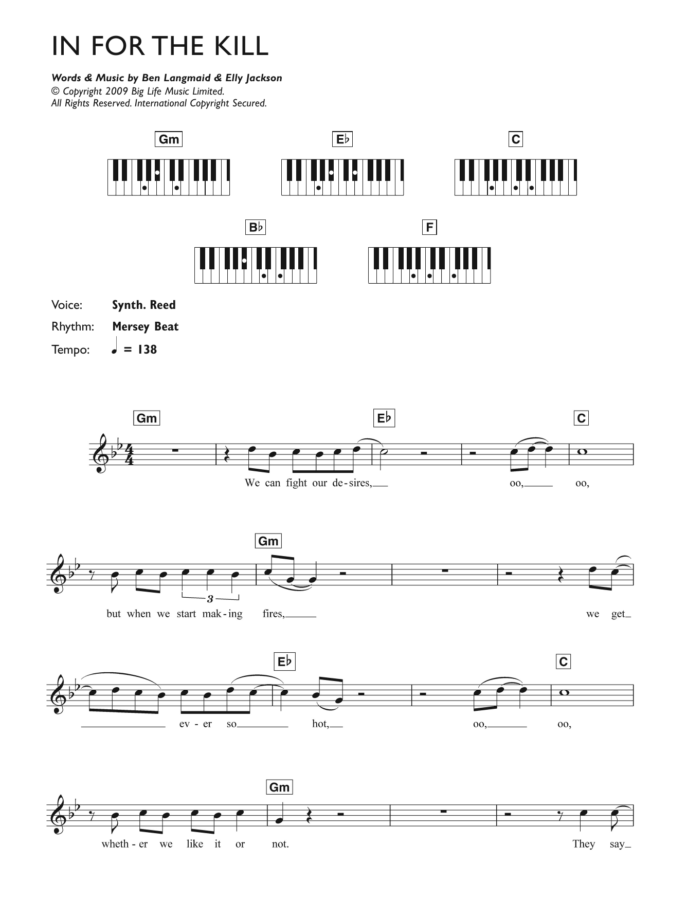 Learn to play La Roux In For The Kill sheet music for Piano, Vocal & Guitar Chords in minutes. Price: 7.8900$ La Roux In For The Kill sheet music notes and chords arranged for Piano, Vocal & Guitar Chords