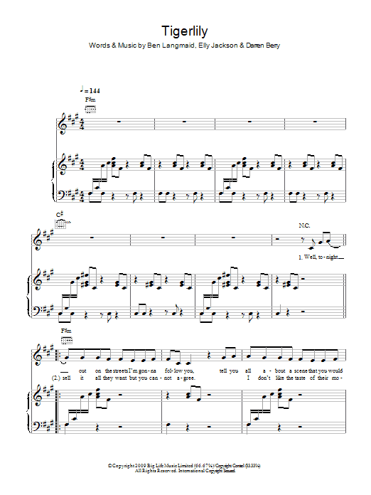 Learn to play La Roux Tigerlily sheet music for Piano, Vocal & Guitar Chords in minutes. Price: 7.8900$ La Roux Tigerlily sheet music notes and chords arranged for Piano, Vocal & Guitar Chords