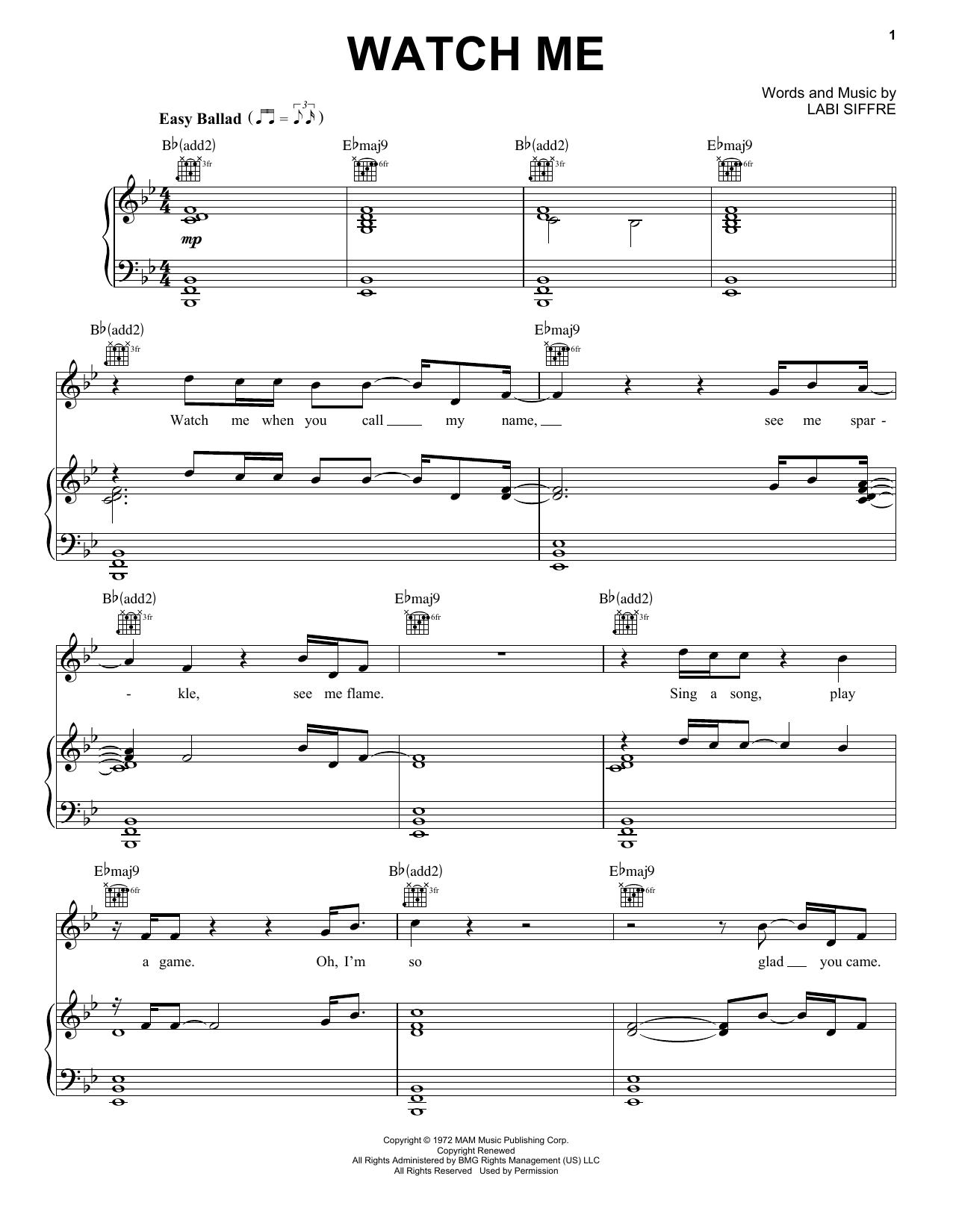 Labi Siffre Watch Me sheet music notes and chords. Download Printable PDF.