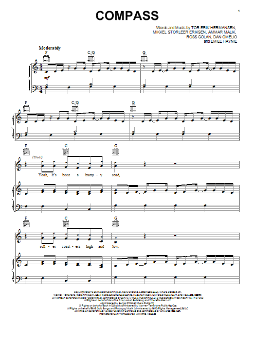 Lady Antebellum Compass sheet music notes and chords. Download Printable PDF.