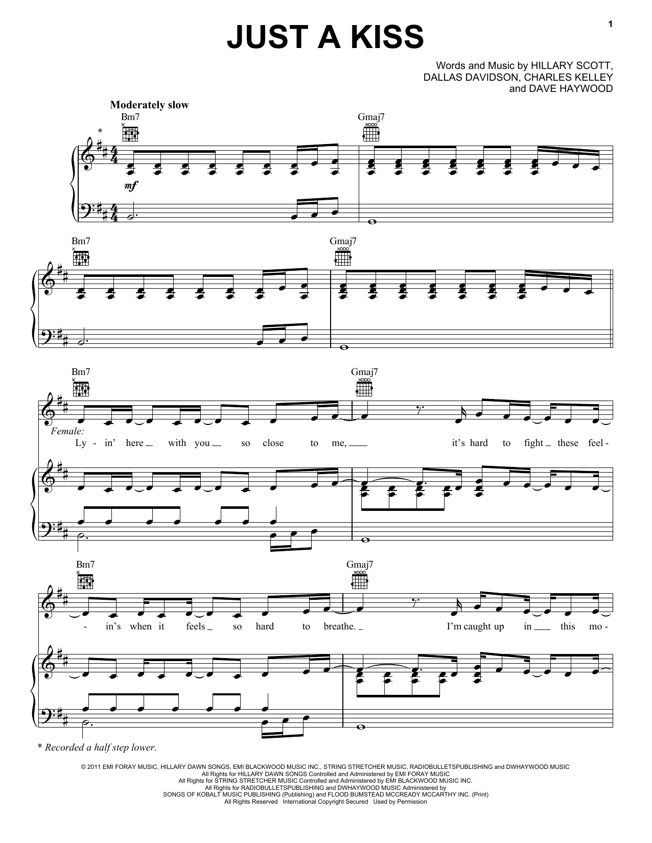 Lady Antebellum Just A Kiss sheet music notes and chords. Download Printable PDF.