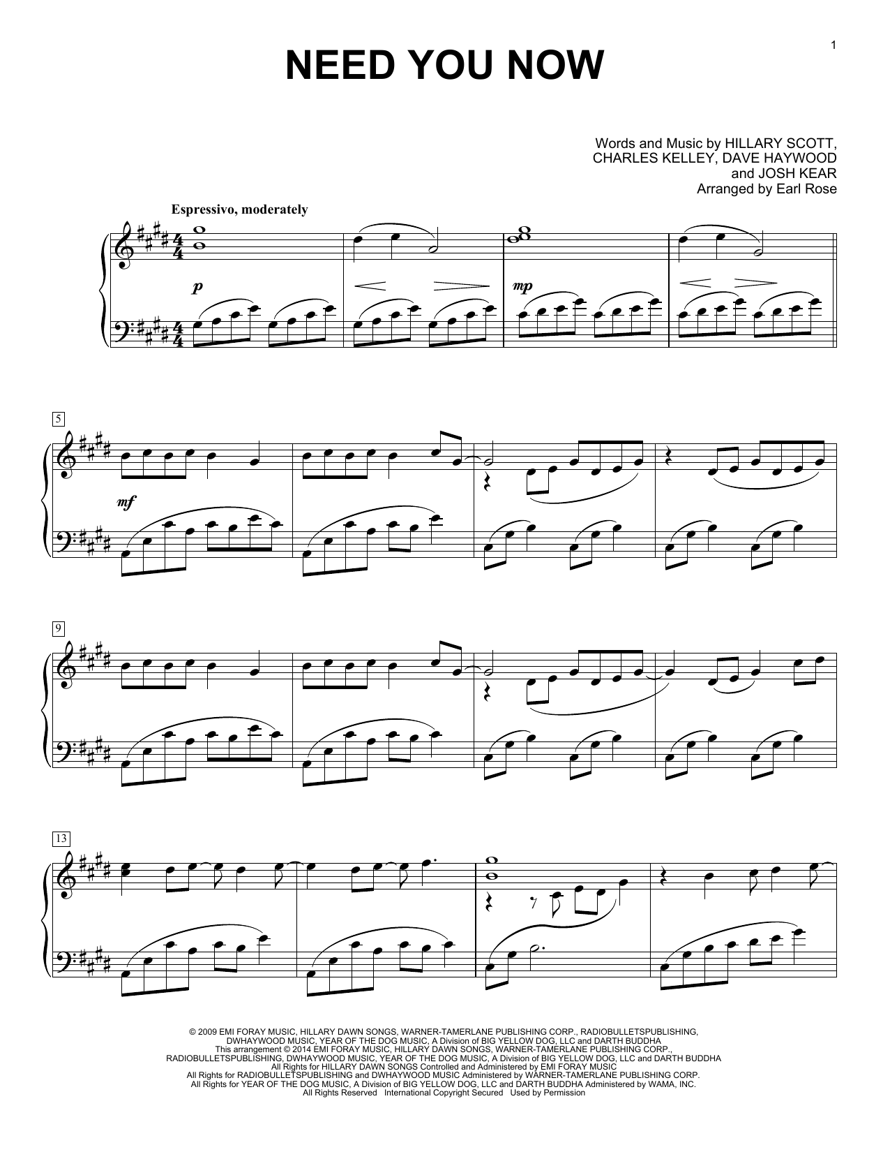 Learn to play Earl Rose Need You Now sheet music for Piano Solo in minutes. Price: 7.8900$ Earl Rose Need You Now sheet music notes and chords arranged for Piano Solo