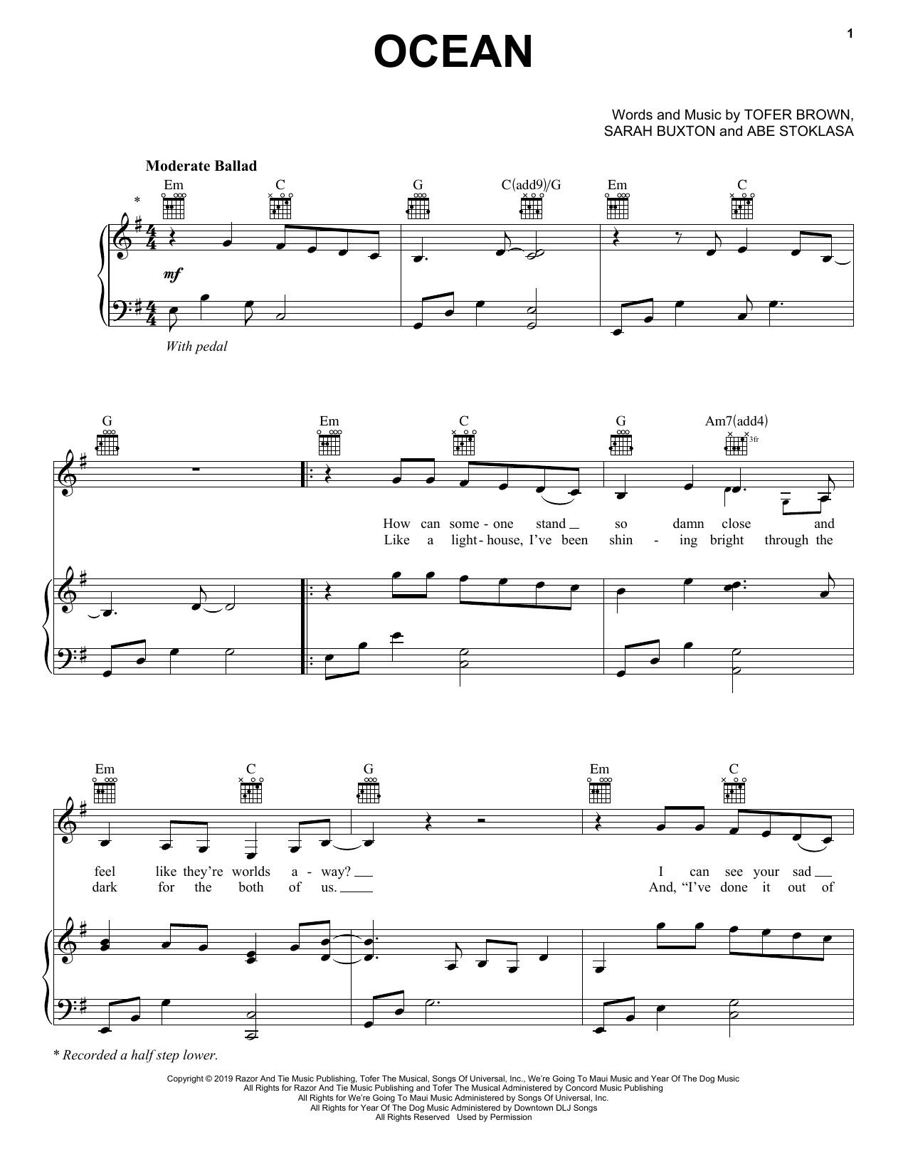 Lady Antebellum Ocean sheet music notes and chords. Download Printable PDF.