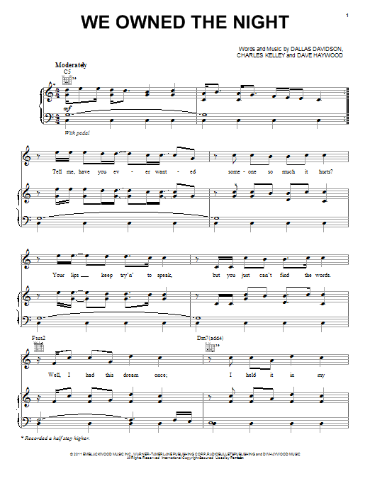 Lady Antebellum We Owned The Night sheet music notes and chords arranged for Piano, Vocal & Guitar Chords (Right-Hand Melody)