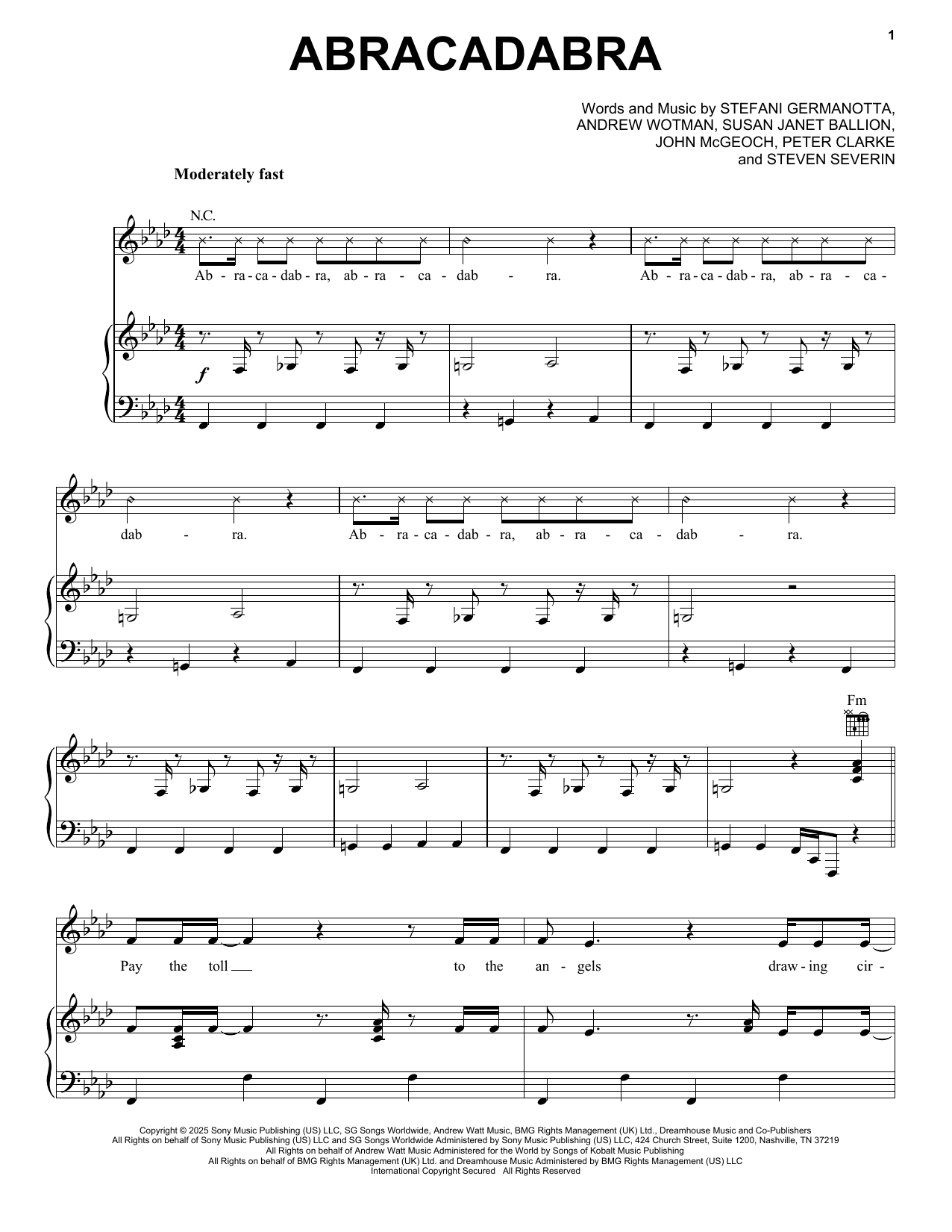 Lady Gaga Abracadabra sheet music notes and chords arranged for Piano, Vocal & Guitar Chords (Right-Hand Melody)