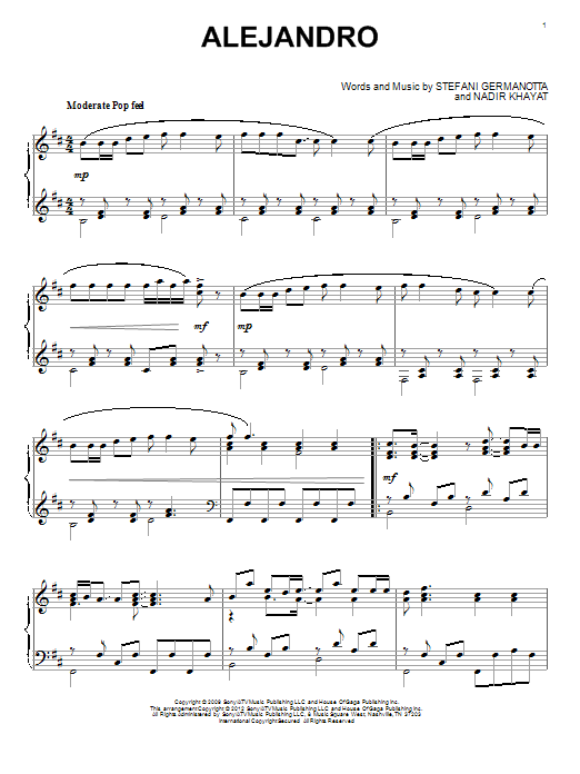 Lady Gaga Alejandro sheet music notes and chords. Download Printable PDF.