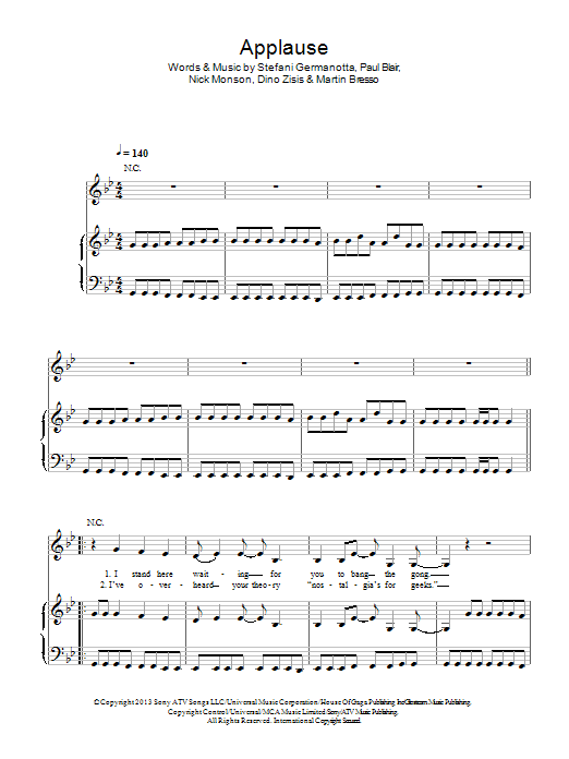 Lady Gaga Applause sheet music notes and chords. Download Printable PDF.