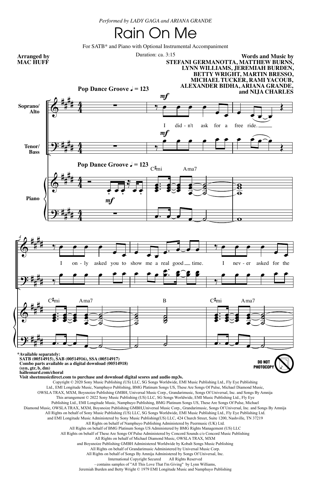 Lady Gaga & Ariana Grande Rain On Me (arr. Mac Huff) sheet music notes and chords. Download Printable PDF.