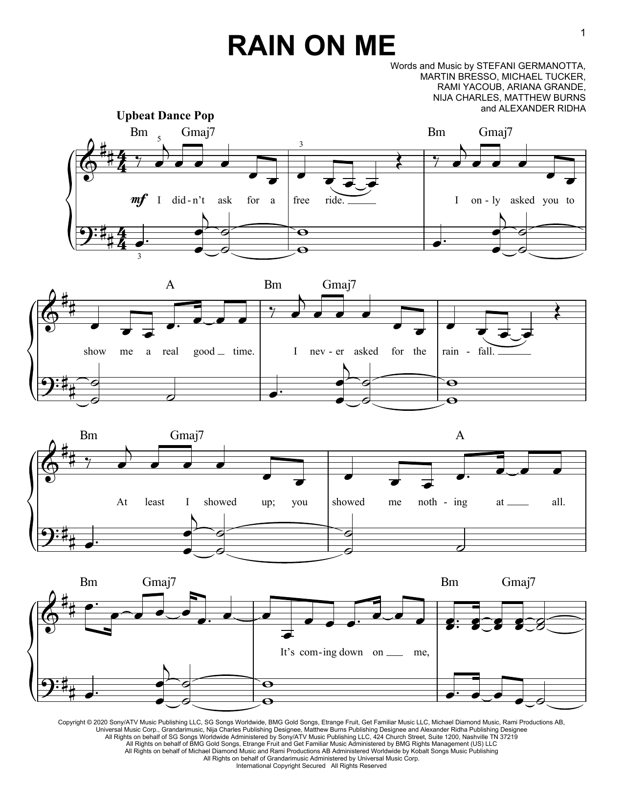 Lady Gaga & Ariana Grande Rain On Me sheet music notes and chords. Download Printable PDF.