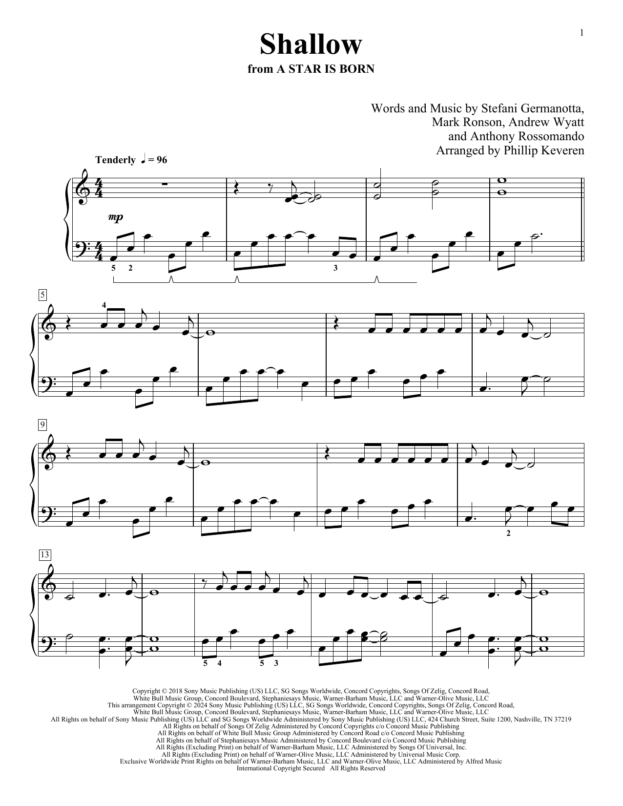 Lady Gaga & Bradley Cooper Shallow (from A Star Is Born) (arr. Phillip Keveren) sheet music notes and chords. Download Printable PDF.