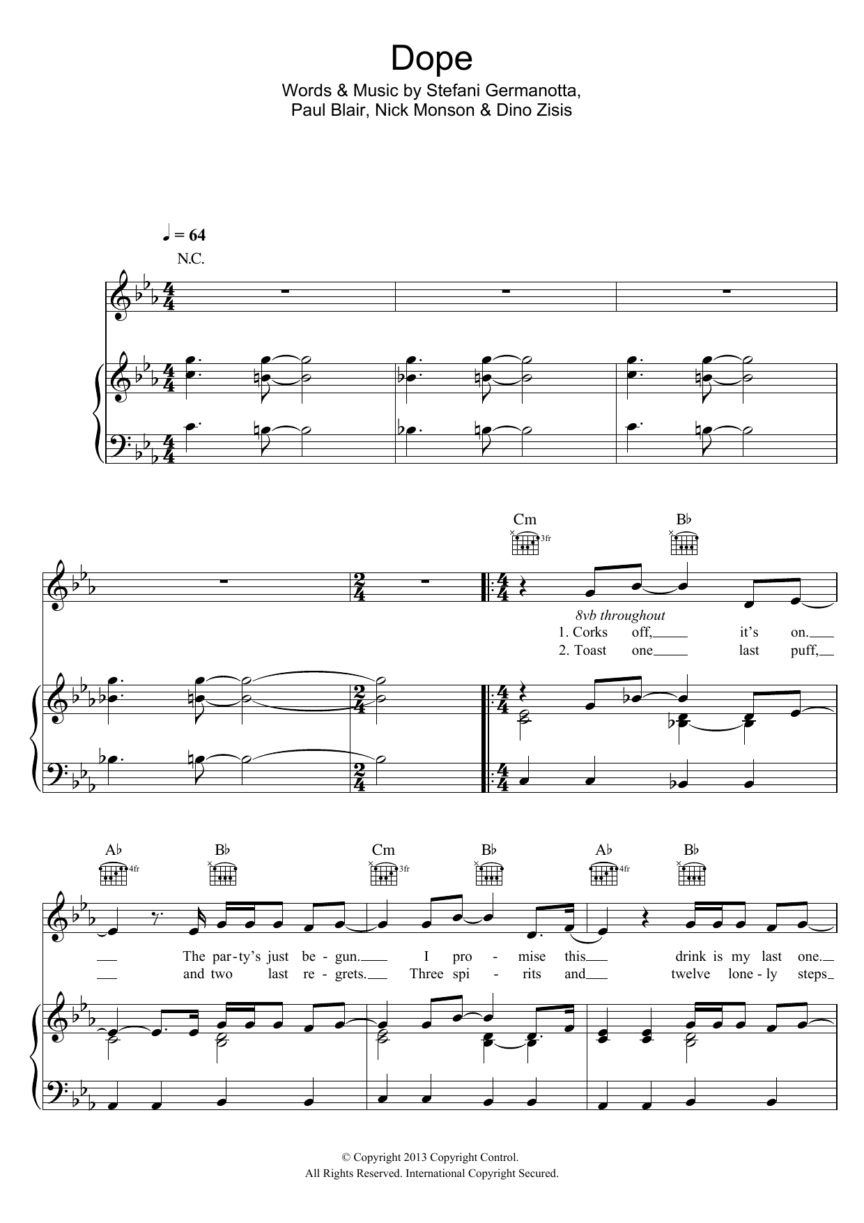 Lady Gaga Dope sheet music notes and chords. Download Printable PDF.