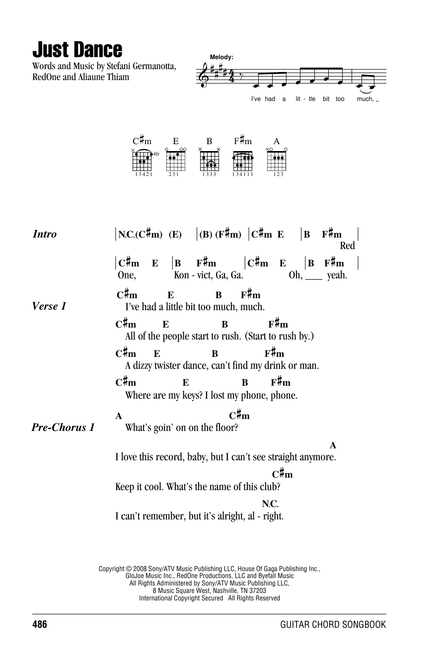 Lady GaGa featuring Colby O'Donis Just Dance sheet music notes and chords. Download Printable PDF.