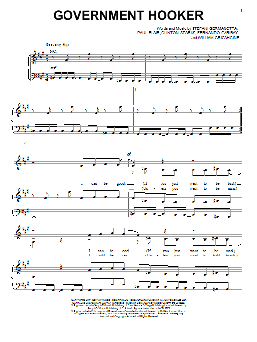 Learn to play Lady Gaga Government Hooker sheet music for Piano, Vocal & Guitar Chords (Right-Hand Melody) in minutes. Price: 7.8900$ Lady Gaga Government Hooker sheet music notes and chords arranged for Piano, Vocal & Guitar Chords (Right-Hand Melody)