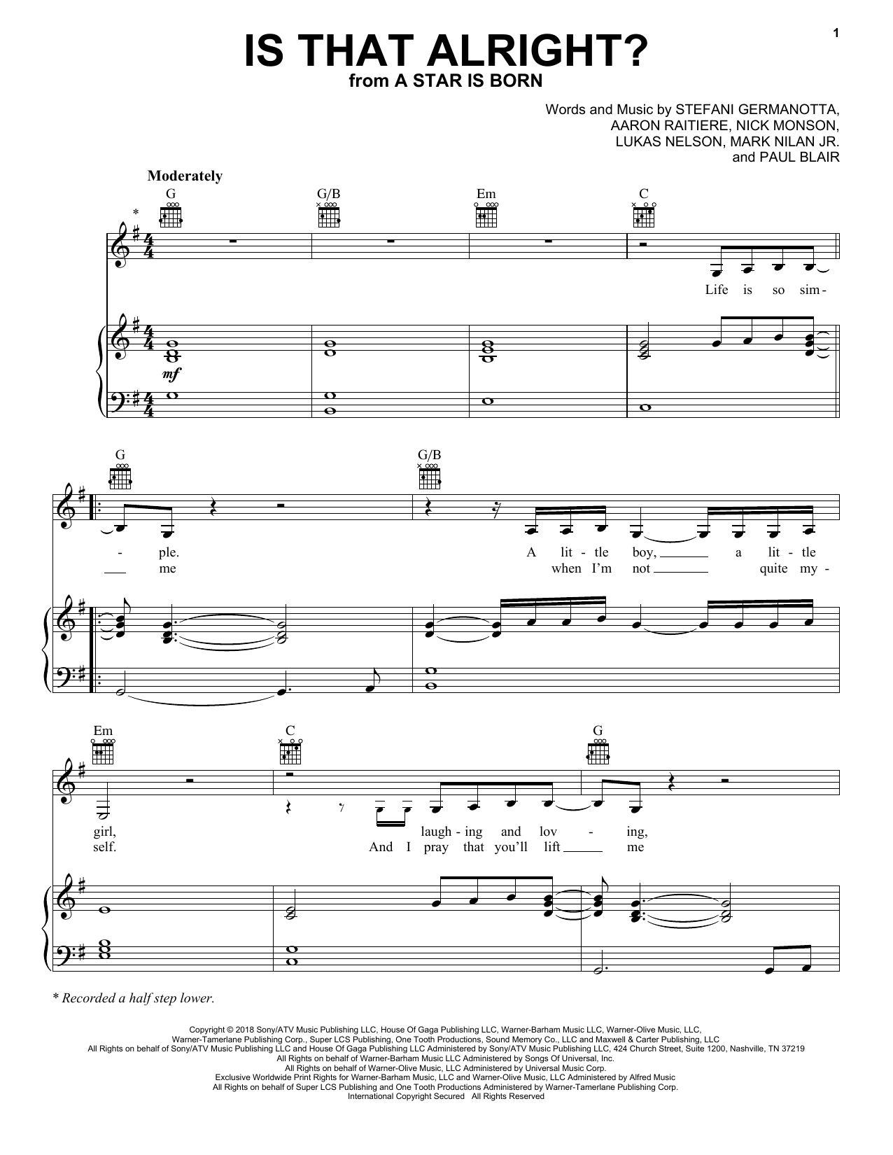 Lady Gaga Is That Alright? (from A Star Is Born) sheet music notes and chords. Download Printable PDF.