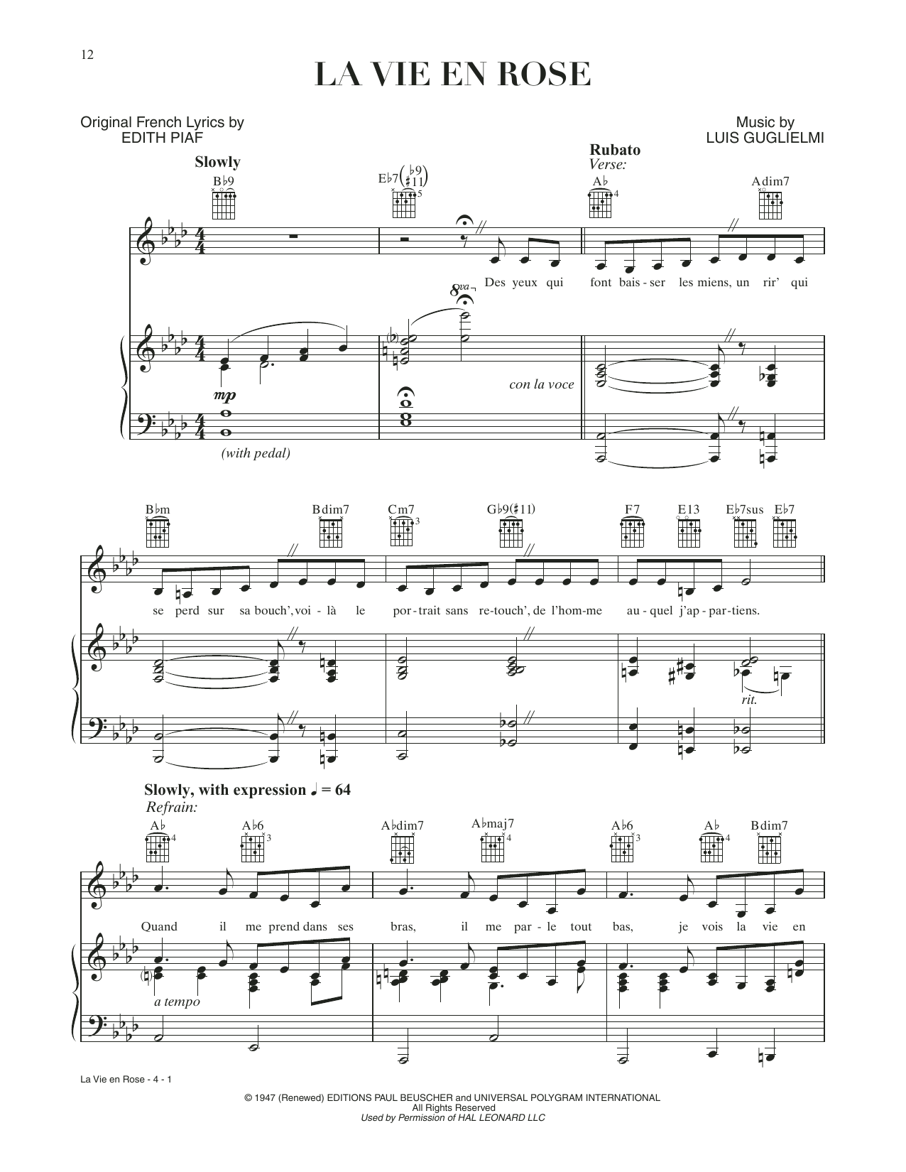 Lady Gaga La Vie En Rose (from A Star Is Born) sheet music notes and chords. Download Printable PDF.