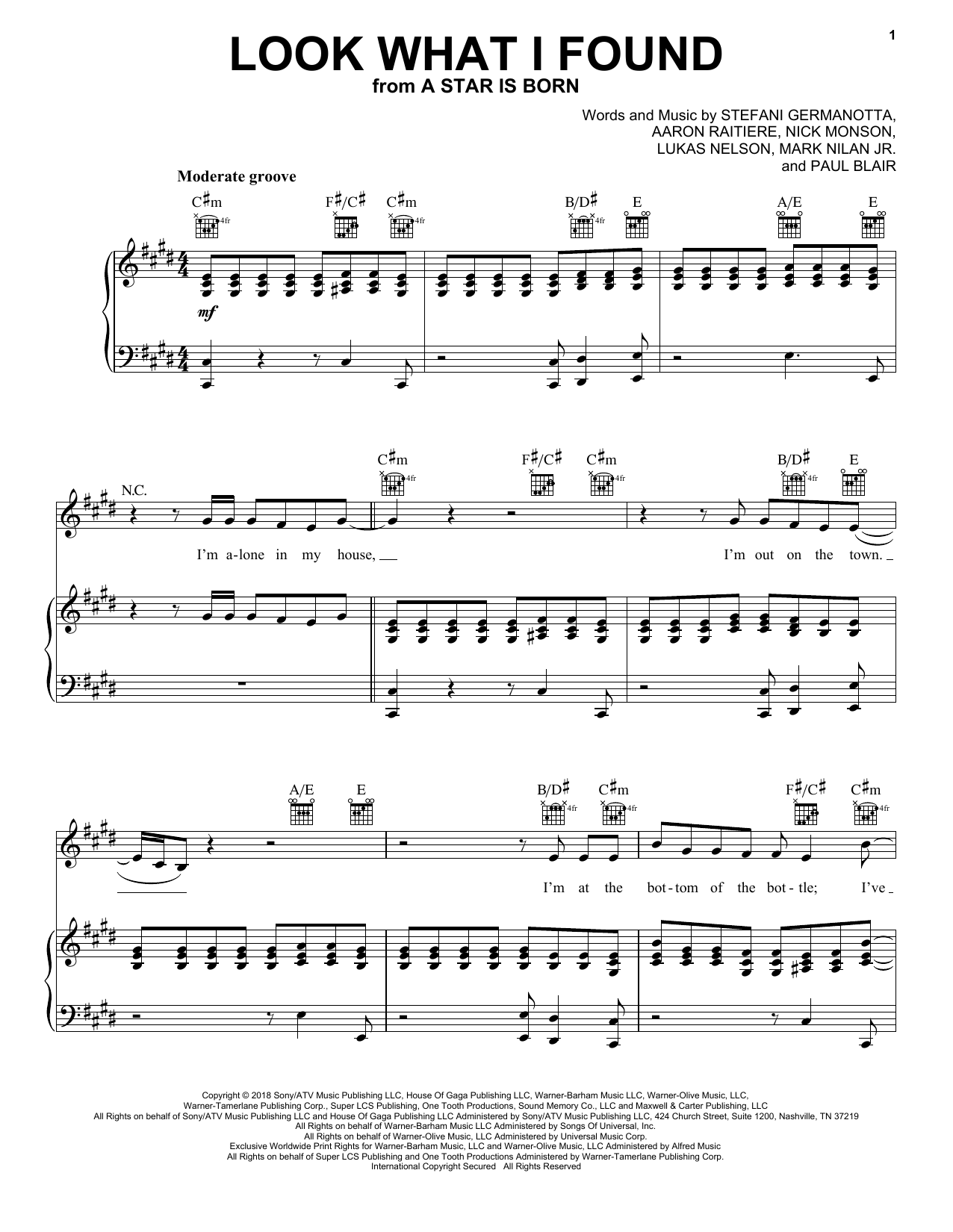 Lady Gaga Look What I Found (from A Star Is Born) sheet music notes and chords. Download Printable PDF.