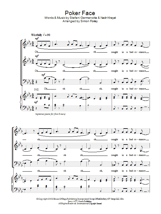 Lady Gaga Poker Face / Bad Romance (arr. Simon Foxley) sheet music notes and chords. Download Printable PDF.