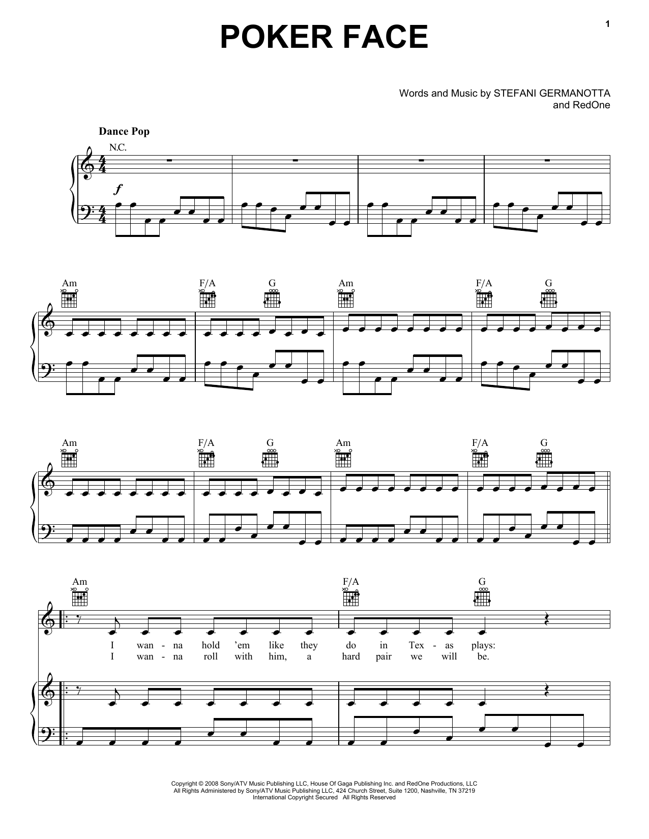 Lady GaGa Poker Face sheet music notes and chords. Download Printable PDF.