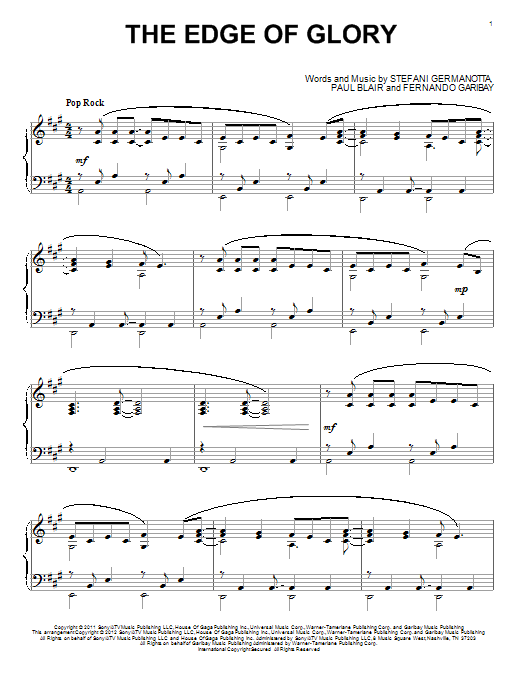 Lady Gaga The Edge Of Glory sheet music notes and chords. Download Printable PDF.