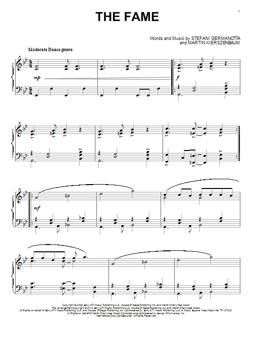 Lady Gaga The Fame sheet music notes and chords arranged for Piano, Vocal & Guitar Chords