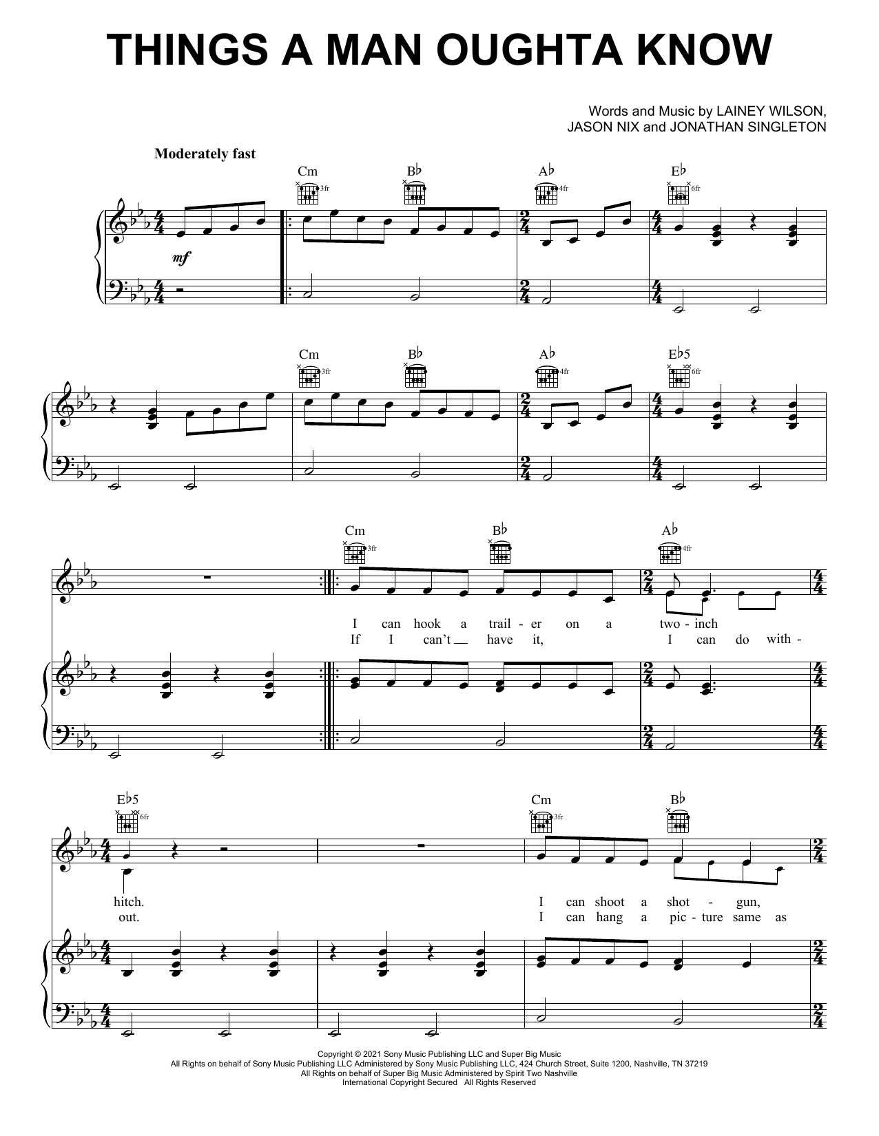 Lainey Wilson Things A Man Oughta Know sheet music notes and chords. Download Printable PDF.